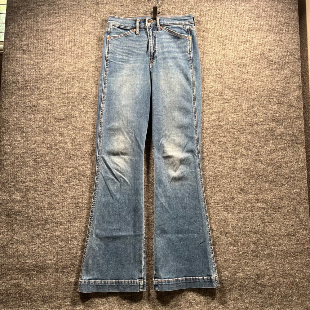 Gap Denim Blue High Rise Flare Jeans Women 4/27 Regular Stretch Wide Leg